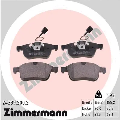Kit de plaquettes de frein, frein à disque ZIMMERMANN 24339.200.2