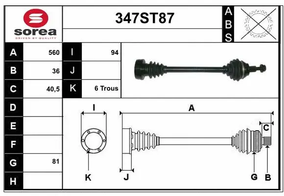 Arbre de transmission STARTCAR 347ST87