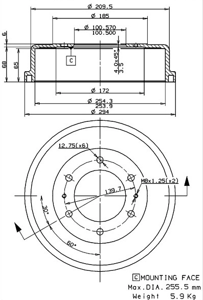 Tambour de frein VILLAR 627.0255