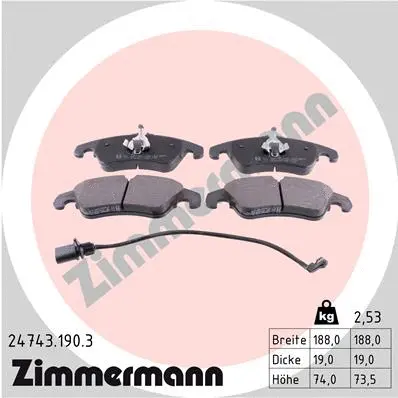 Kit de plaquettes de frein, frein à disque ZIMMERMANN 24743.190.3