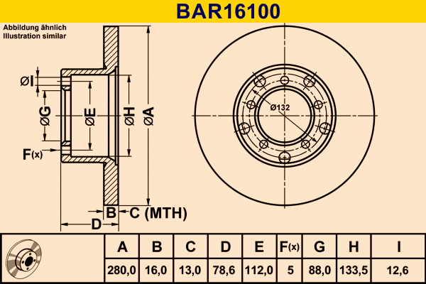 Disque de frein BARUM BAR16100