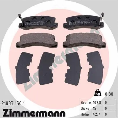 Kit de plaquettes de frein, frein à disque ZIMMERMANN 21833.150.1