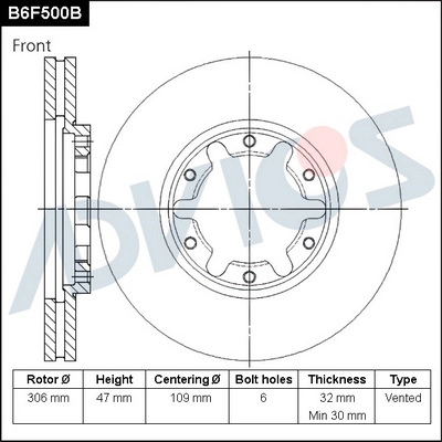 Disque de frein ADVICS B6F500B