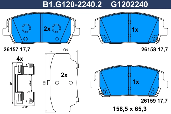 Kit de plaquettes de frein, frein à disque GALFER B1.G120-2240.2