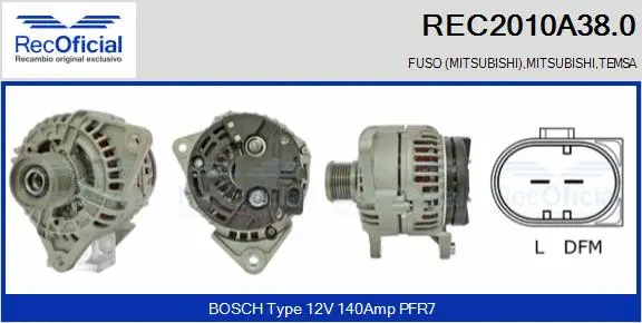 Alternateur RECOFICIAL REC2010A38.0