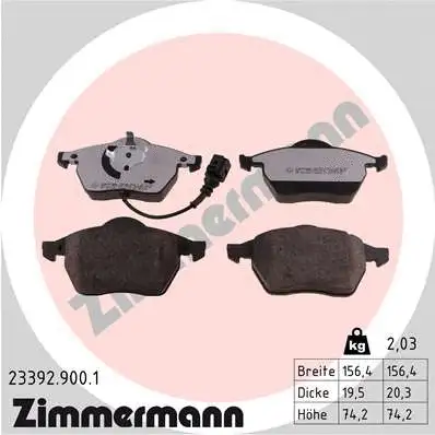 Kit de plaquettes de frein, frein à disque ZIMMERMANN 23392.900.1