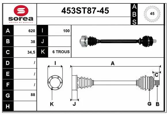 Arbre de transmission STARTCAR 453ST87-45
