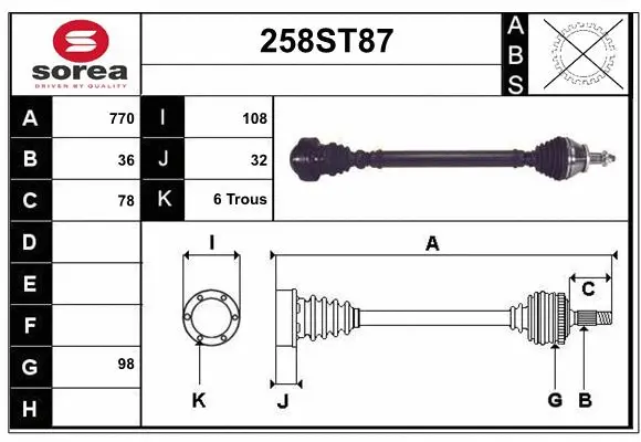 Arbre de transmission STARTCAR 258ST87
