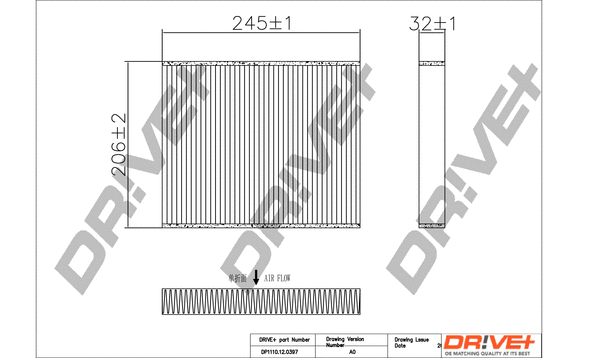 Filtre, air de l'habitacle Dr!ve+ DP1110.12.0397
