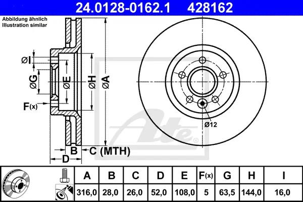 Disque de frein ATE-APAC 24.0128-0162.1