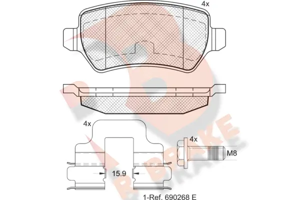 Kit de plaquettes de frein, frein à disque R BRAKE RB1622-204
