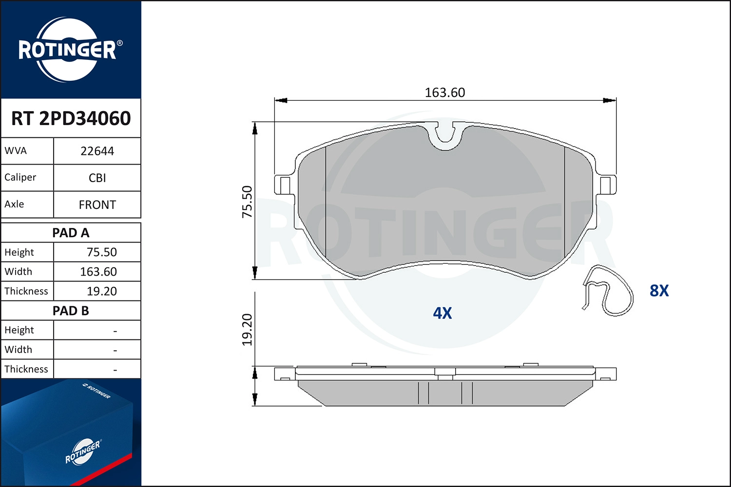 Kit de plaquettes de frein, frein à disque ROTINGER RT 2PD34060