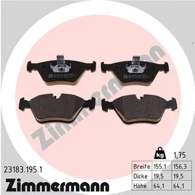 Kit de plaquettes de frein, frein à disque ZIMMERMANN 23183.195.1