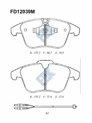 Kit de plaquettes de frein, frein à disque FBK FD12039M