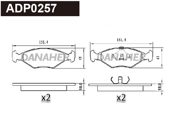Kit de plaquettes de frein, frein à disque DANAHER ADP0257