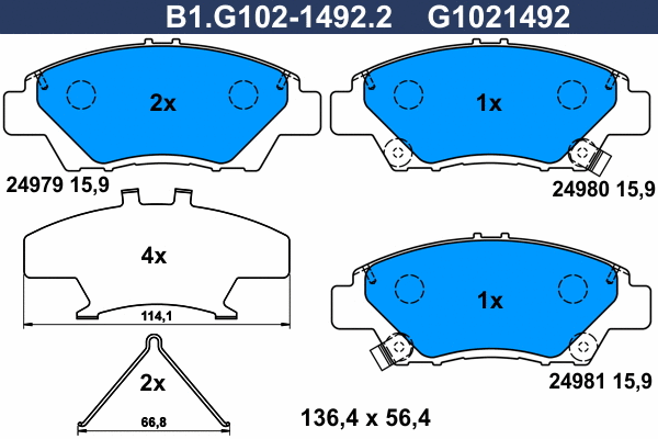 Kit de plaquettes de frein, frein à disque GALFER B1.G102-1492.2