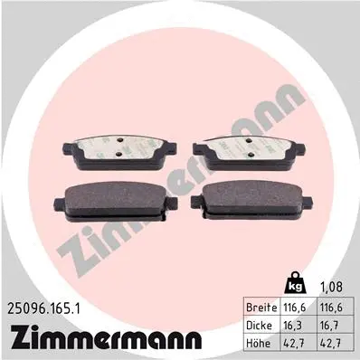 Kit de plaquettes de frein, frein à disque ZIMMERMANN 25096.165.1