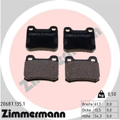 Kit de plaquettes de frein, frein à disque ZIMMERMANN 20687.135.1