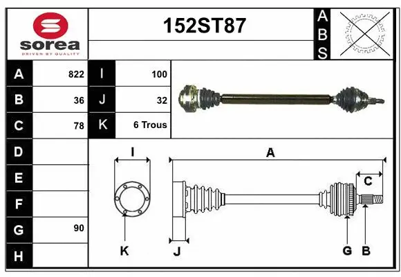 Arbre de transmission STARTCAR 152ST87