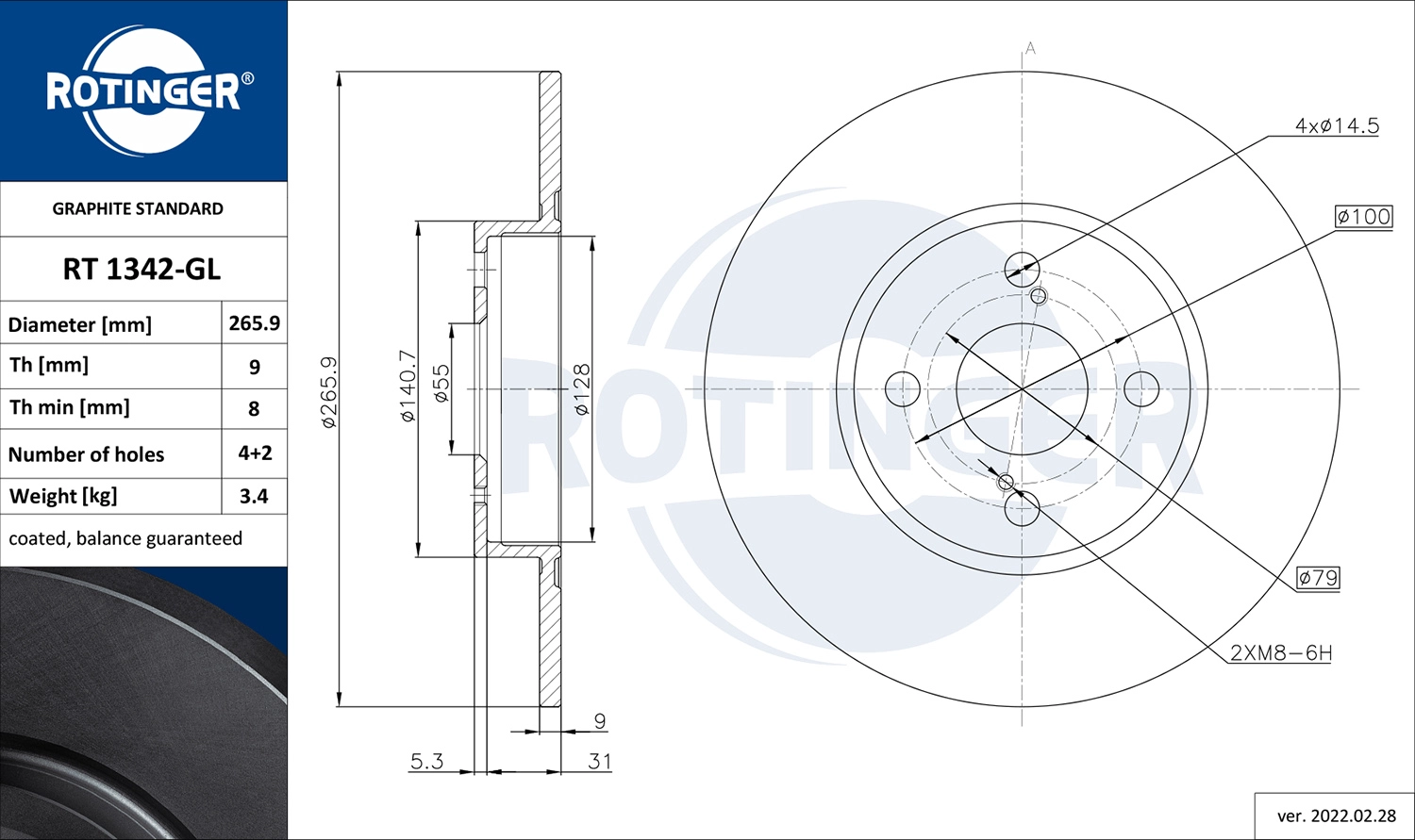 Disque de frein ROTINGER RT 1342-GL