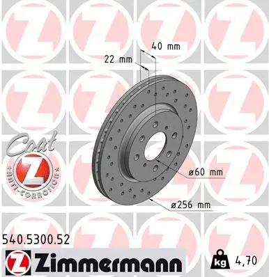 Disque de frein ZIMMERMANN 540.5300.52