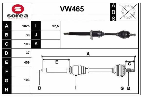 Arbre de transmission SERA VW465
