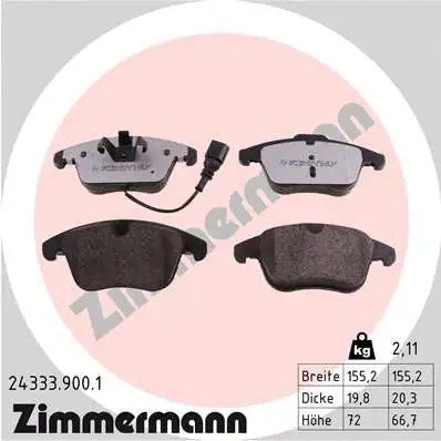 Kit de plaquettes de frein, frein à disque ZIMMERMANN 24333.900.1