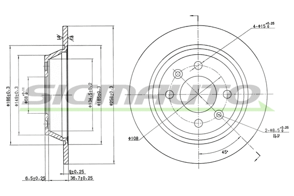 Disque de frein SIGMAUTO DBA355S