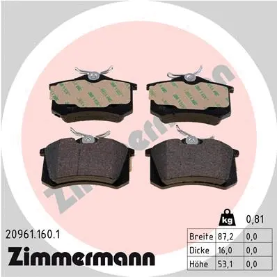 Kit de plaquettes de frein, frein à disque ZIMMERMANN 20961.160.1