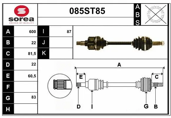 Arbre de transmission STARTCAR 085ST85
