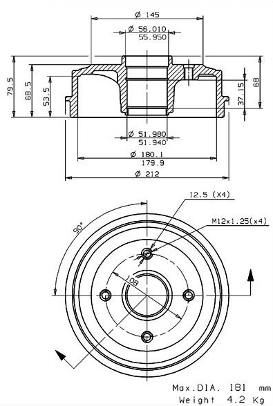 Tambour de frein VILLAR 627.0046
