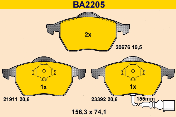 Kit de plaquettes de frein, frein à disque BARUM BA2205