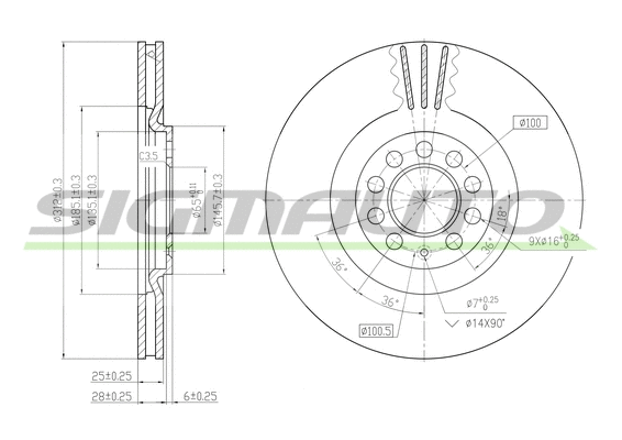 Disque de frein SIGMAUTO DBB118V