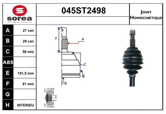 Jeu de joints, arbre de transmission STARTCAR 045ST2498