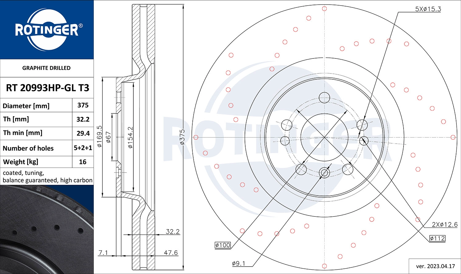 Disque de frein ROTINGER RT 20993HP-GL T3