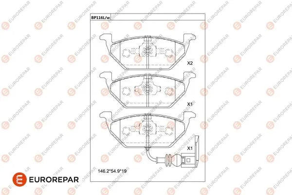 Kit de plaquettes de frein, frein à disque EUROREPAR 1677811980