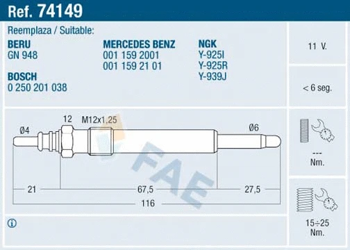 Bougie de préchauffage FAE 74149