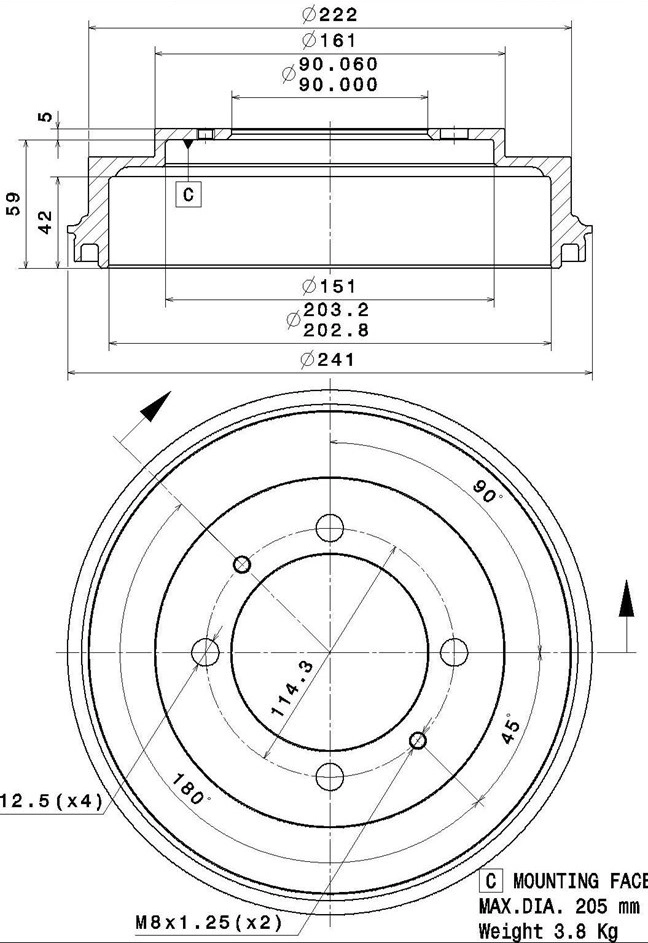 Tambour de frein VILLAR 627.0323