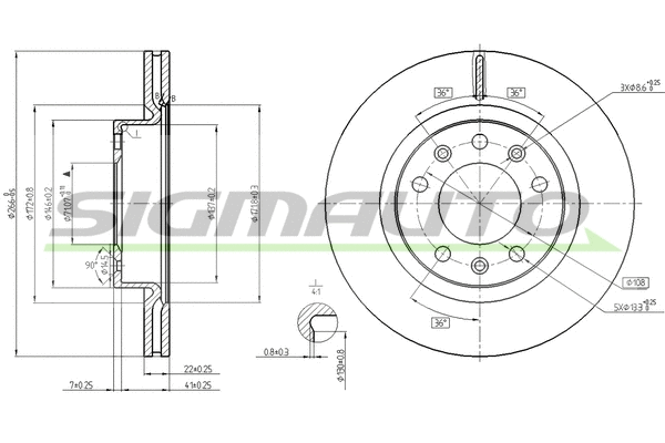 Disque de frein SIGMAUTO DBC413V
