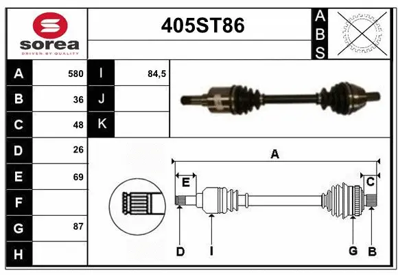 Arbre de transmission STARTCAR 405ST86