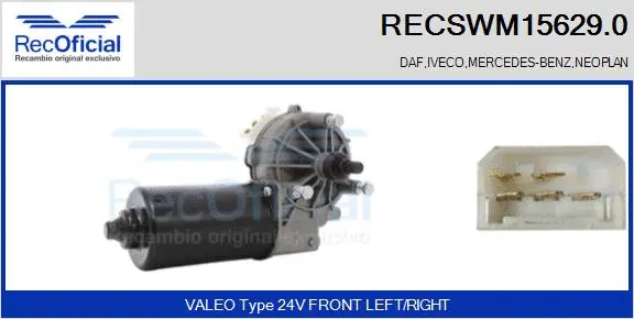 Moteur d'essuie-glace RECOFICIAL RECSWM15629.0