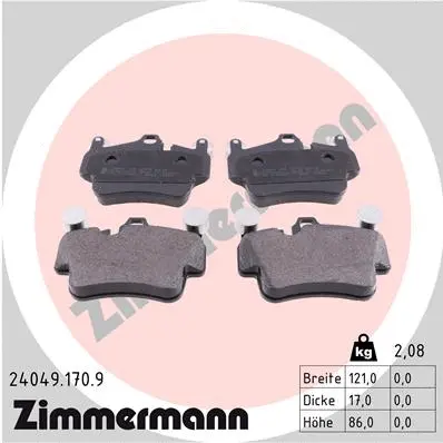 Kit de plaquettes de frein, frein à disque ZIMMERMANN 24049.170.9