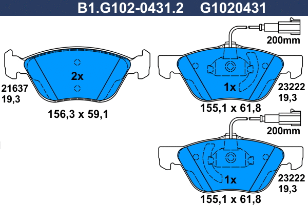 Kit de plaquettes de frein, frein à disque GALFER B1.G102-0431.2