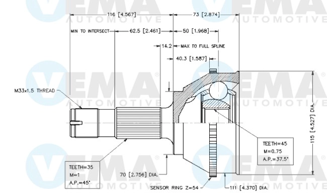 Jeu de joints, arbre de transmission VEMA 18263