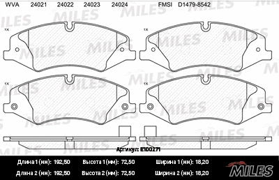 Kit de plaquettes de frein, frein à disque MILES E100271
