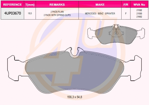 Kit de plaquettes de frein, frein à disque 4u 4UP03670
