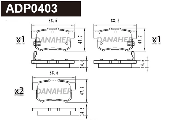 Kit de plaquettes de frein, frein à disque DANAHER ADP0403