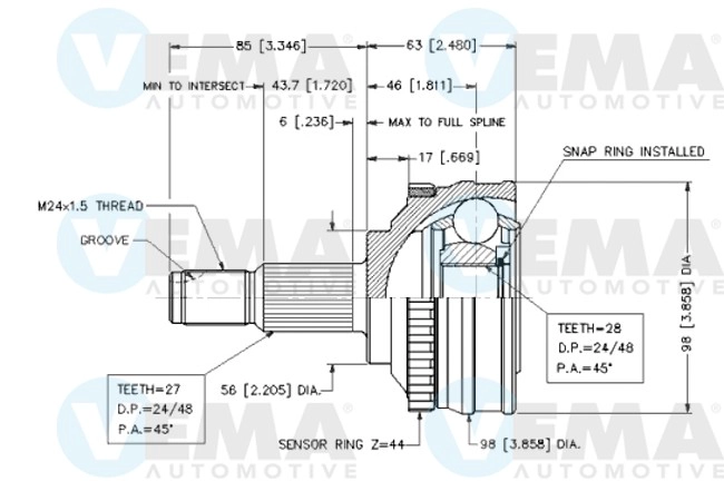 Jeu de joints, arbre de transmission VEMA 18254