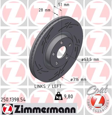 Disque de frein ZIMMERMANN 250.1398.54