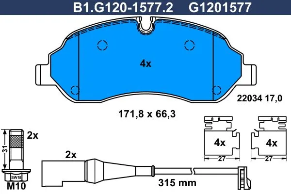 Kit de plaquettes de frein, frein à disque GALFER B1.G120-1577.2